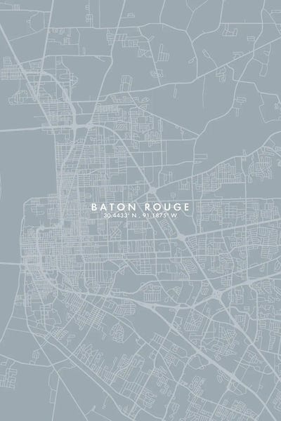 Baton Rouge: Baton Rouge, Louisiana City Map Grey Blue Style by WallDecorAddict
