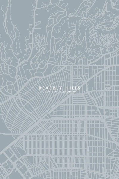 Beverly Hills, California Grey Blue City Map Style by WallDecorAddict canvas print