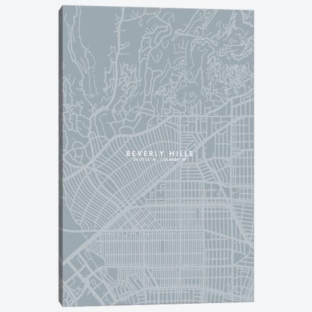 Beverly Hills, California City Map Grey Blue Style Canvas Print #WDA1723} by WallDecorAddict Canvas Art Print