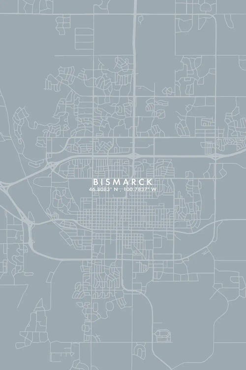 Bismarck, North Dakota City Map Grey Blue Style