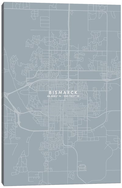 Bismarck, North Dakota City Map Grey Blue Style Canvas Art Print - North Dakota Art