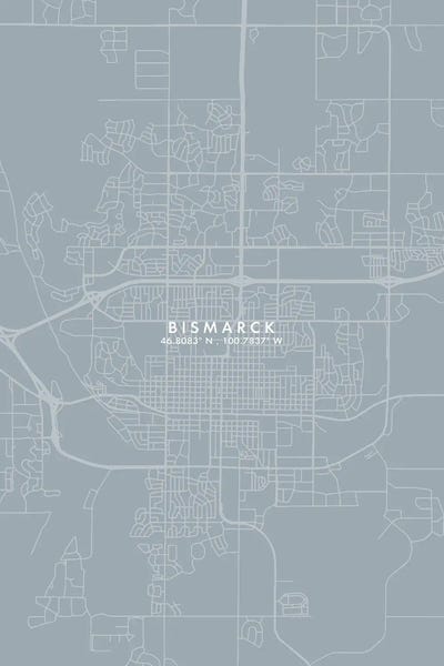 North Dakota: Bismarck, North Dakota City Map Grey Blue Style by WallDecorAddict