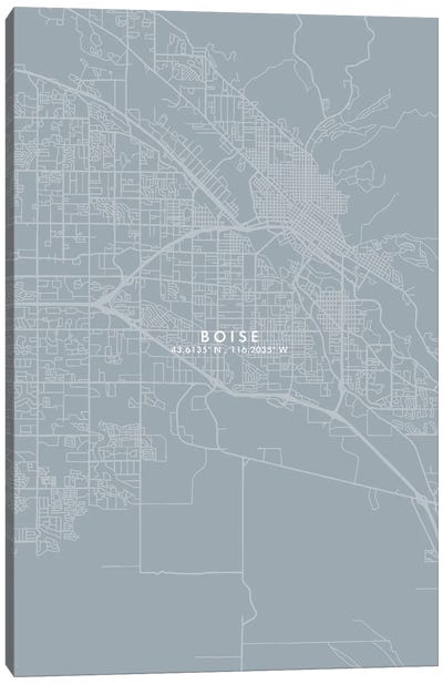 Boise City Map Grey Blue Style Canvas Art Print - Idaho Art