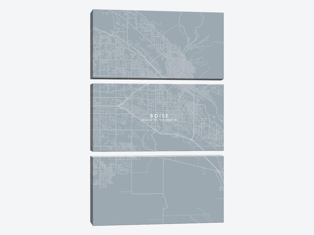 Boise City Map Grey Blue Style by WallDecorAddict 3-piece Canvas Print