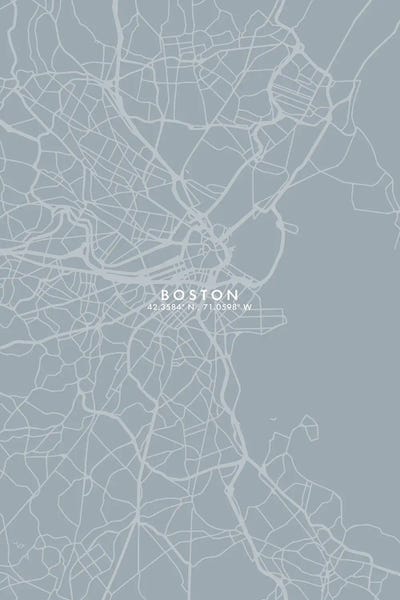 Boston City Map Grey Blue Style by WallDecorAddict art print