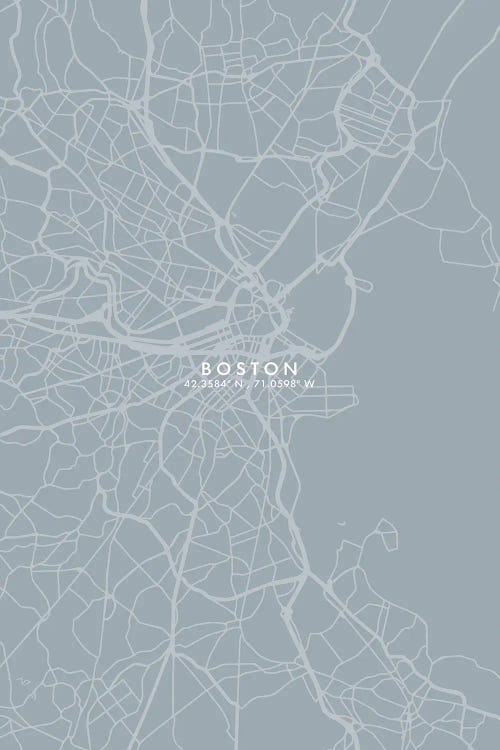 Boston City Map Grey Blue Style by WallDecorAddict wall art