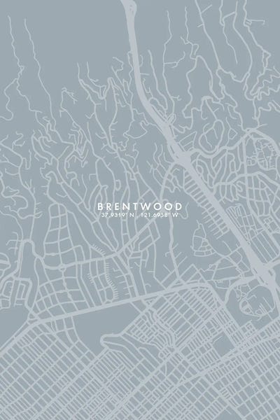 Brentwood, California City Map Grey Blue Style by WallDecorAddict canvas print