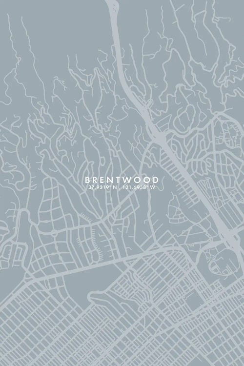 Brentwood, California City Map Grey Blue Style