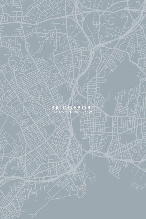 Bridgeport, Connecticut City Map Grey Blue Style