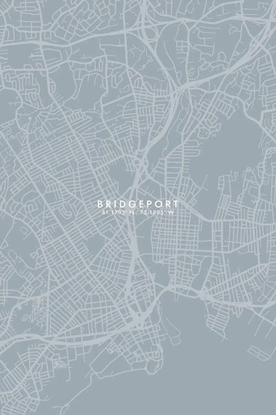 Connecticut: Bridgeport, Connecticut City Map Grey Blue Style by WallDecorAddict