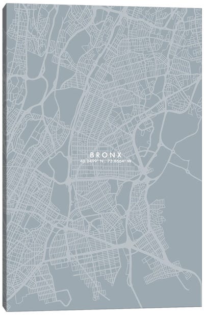Bronx City Map Grey Blue Style Canvas Art Print - WallDecorAddict