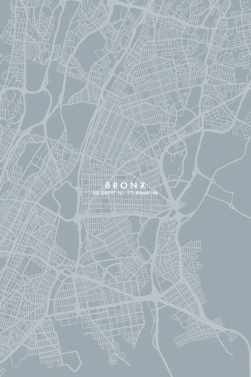 Bronx City Map Grey Blue Style