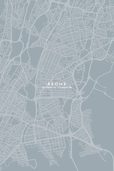 Large Map Art - Canvas Prints: Bronx City Map Grey Blue Style by WallDecorAddict