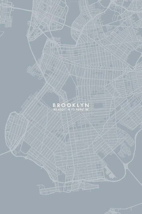 Brooklyn, New York City Map Grey Blue Style