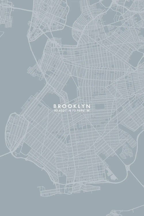 Brooklyn, New York City Map Grey Blue Style by WallDecorAddict wall art