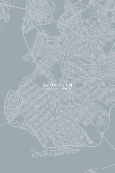 Brooklyn: Brooklyn, New York City Map Grey Blue Style by WallDecorAddict