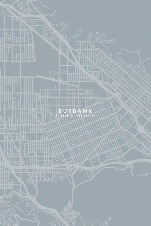 Burbank City Map Grey Blue Style