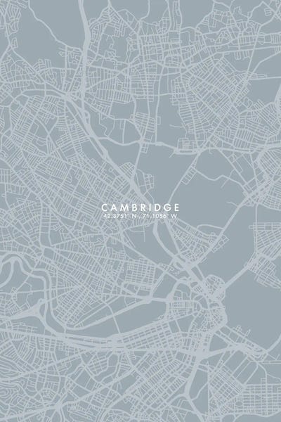 Cambridge City Map Grey Blue Style by WallDecorAddict art print
