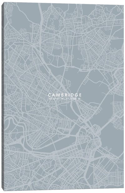 Cambridge City Map Grey Blue Style Canvas Art Print