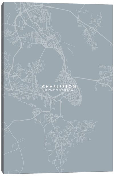 Charleston City Map Grey Blue Style Canvas Art Print - Charleston