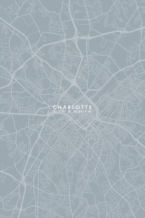 Charlotte City Map Grey Blue Style