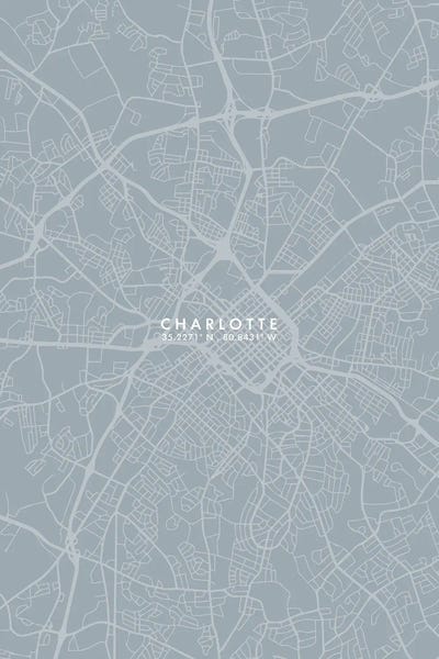 North Carolina: Charlotte City Map Grey Blue Style by WallDecorAddict