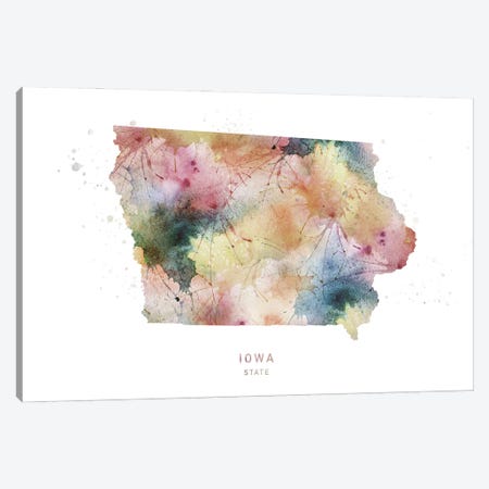 Iowa Watercolor State Map Canvas Print #WDA173} by WallDecorAddict Art Print