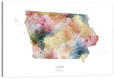 Iowa Watercolor State Map Canvas Art Print - Iowa Art