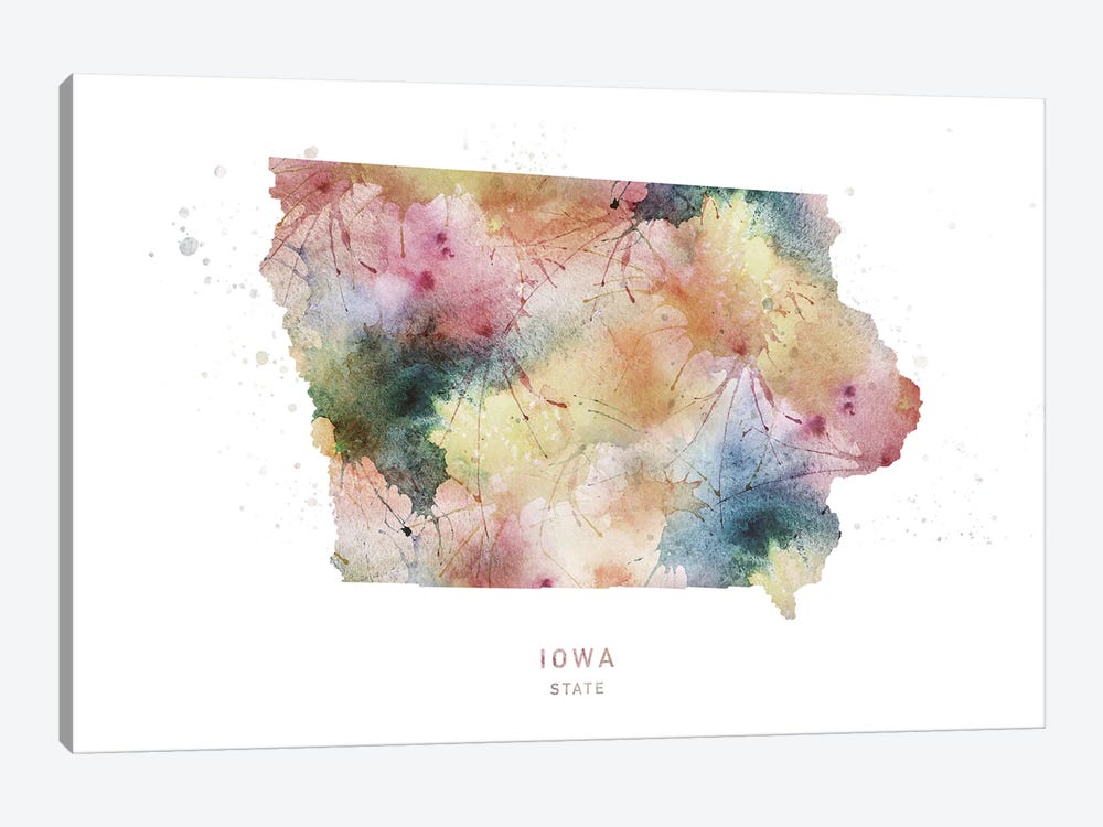 Iowa Watercolor State Map by WallDecorAddict 1-piece Canvas Artwork