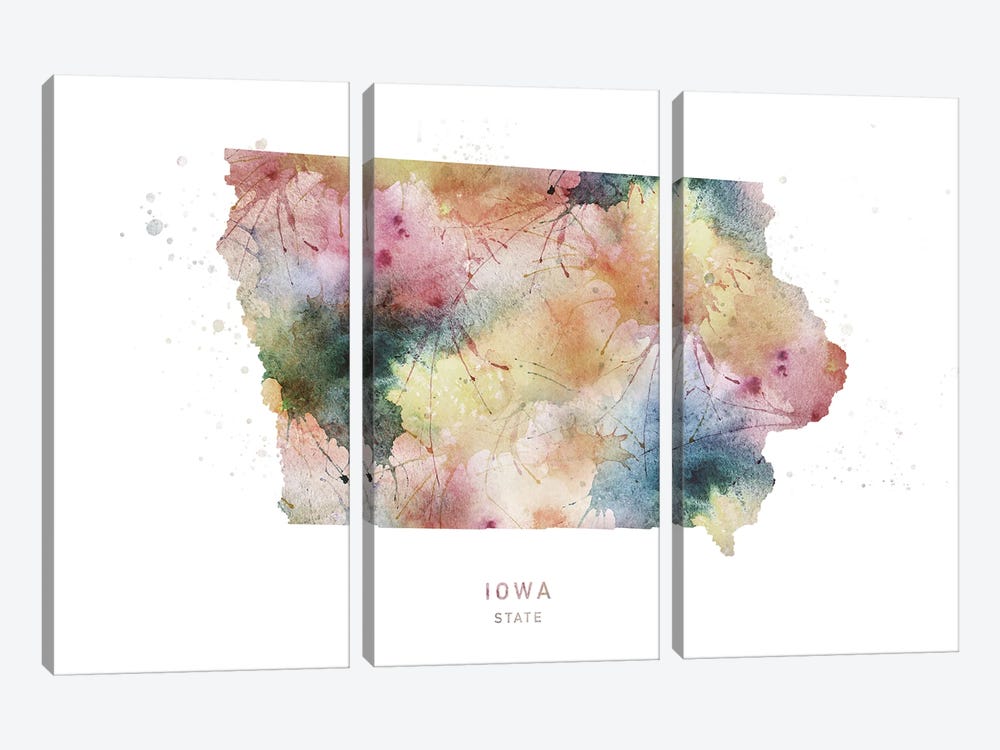 Iowa Watercolor State Map by WallDecorAddict 3-piece Canvas Wall Art