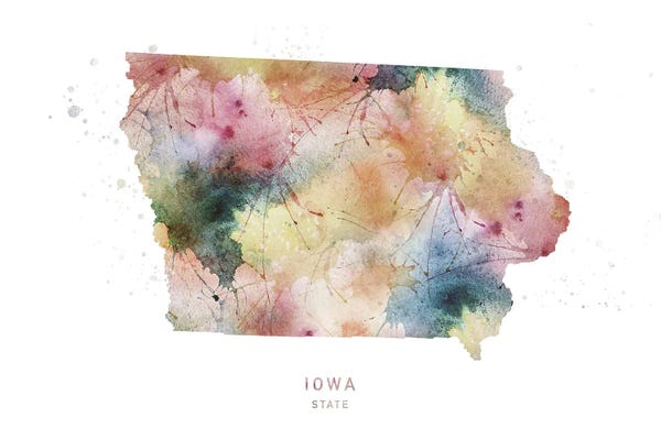 Iowa: Iowa Watercolor State Map by WallDecorAddict
