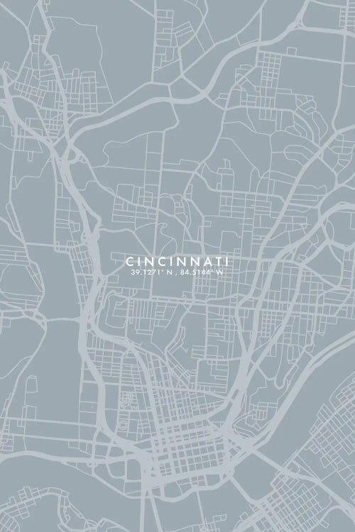 Cincinnati City Map Grey Blue Style