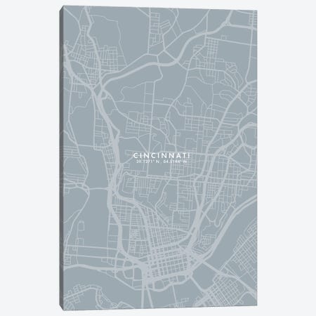 Cincinnati City Map Grey Blue Style Canvas Print #WDA1741} by WallDecorAddict Canvas Print