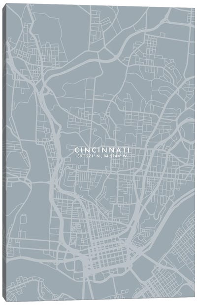 Cincinnati City Map Grey Blue Style Canvas Art Print - Cincinnati Art