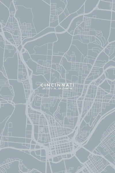 Cincinnati: Cincinnati City Map Grey Blue Style by WallDecorAddict