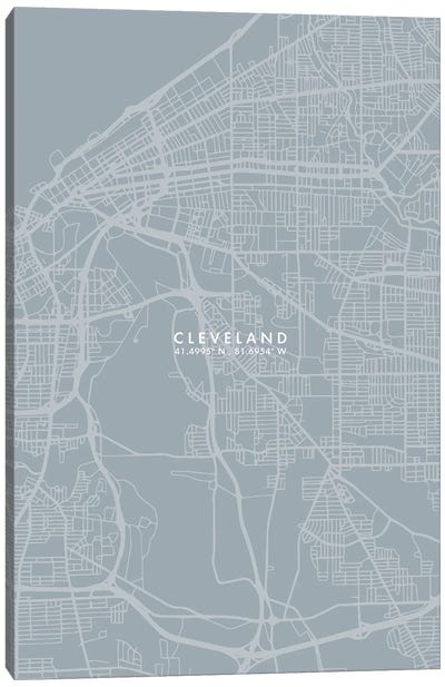 Cleveland City Map Grey Blue Style Canvas Art Print - Ohio Art