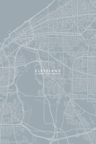 Cleveland City Map Grey Blue Style
