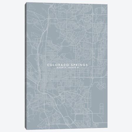 Colorado Springs City Map Grey Blue Style Canvas Print #WDA1743} by WallDecorAddict Canvas Art Print