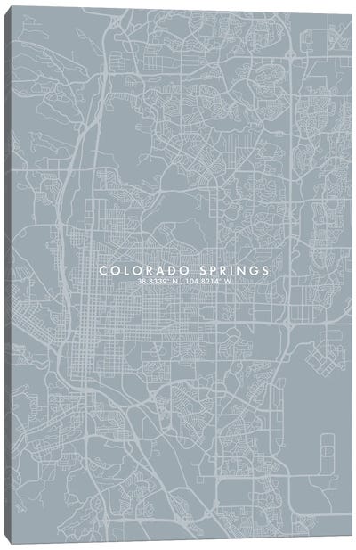 Colorado Springs City Map Grey Blue Style Canvas Art Print