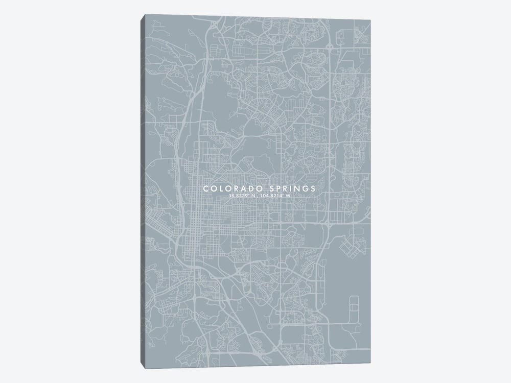 Colorado Springs City Map Grey Blue Style by WallDecorAddict 1-piece Canvas Art