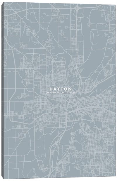 Dayton City Map Grey Blue Style Canvas Art Print - Ohio Art