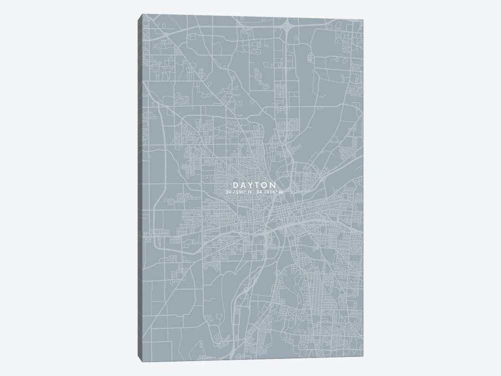 Dayton City Map Grey Blue Style by WallDecorAddict 1-piece Canvas Print