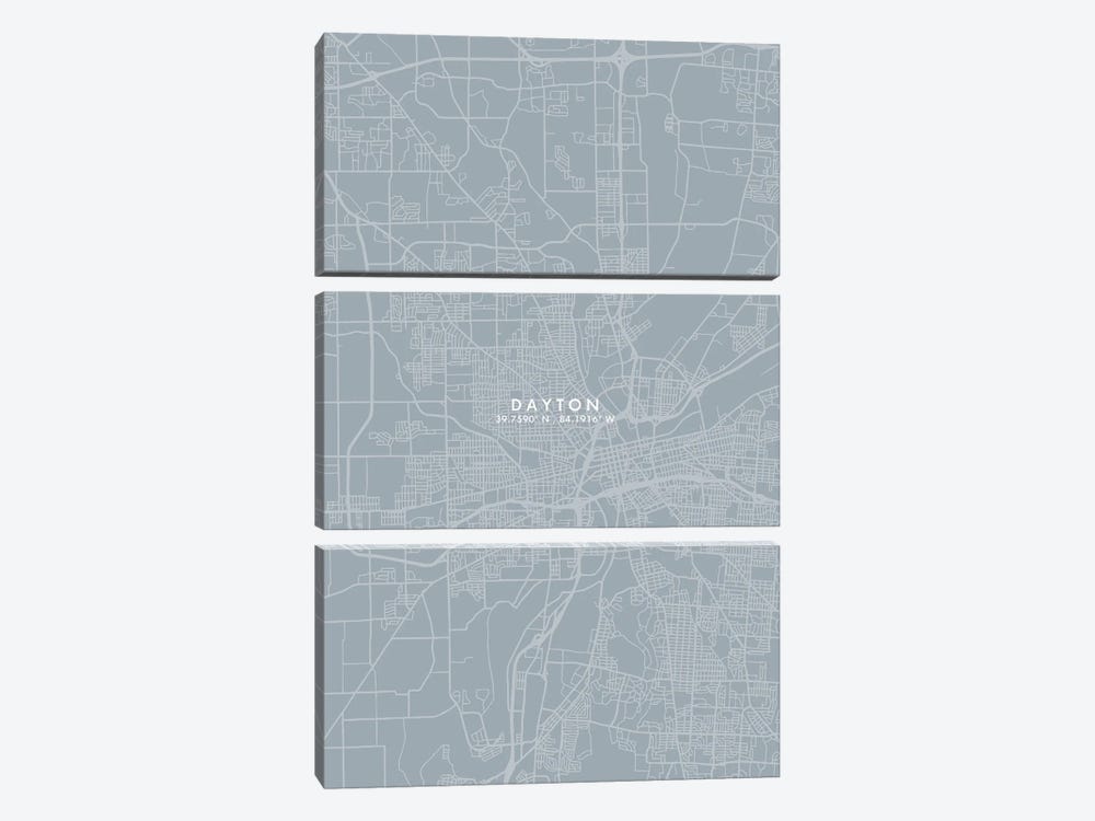 Dayton City Map Grey Blue Style by WallDecorAddict 3-piece Canvas Print