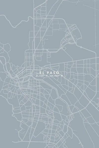 El Paso City Map Grey Blue Style by WallDecorAddict canvas print