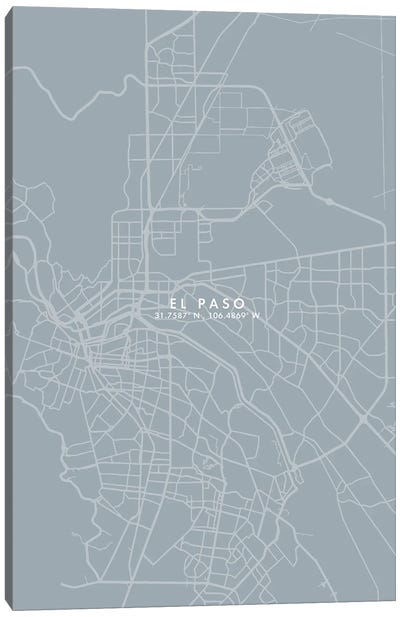 El Paso City Map Grey Blue Style Canvas Art Print