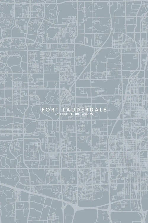 Fort Lauderdale City Map Grey Blue Style by WallDecorAddict wall art