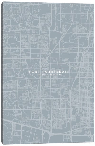 Fort Lauderdale City Map Grey Blue Style Canvas Art Print