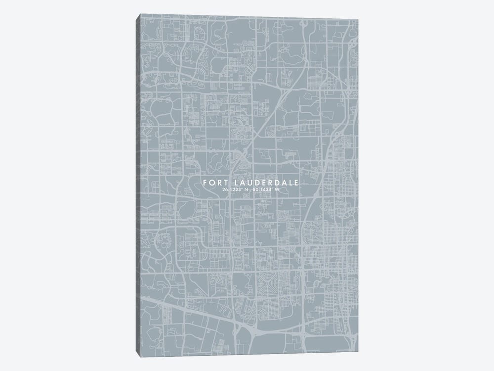 Fort Lauderdale City Map Grey Blue Style by WallDecorAddict 1-piece Canvas Print