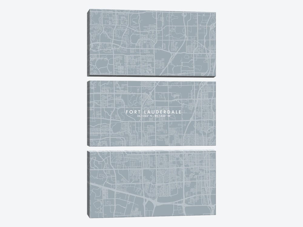 Fort Lauderdale City Map Grey Blue Style by WallDecorAddict 3-piece Art Print