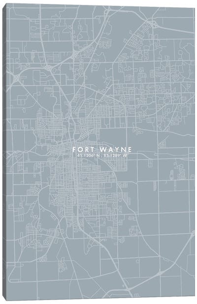 Fort Wayne City Map Grey Blue Style Canvas Art Print - Indiana Art